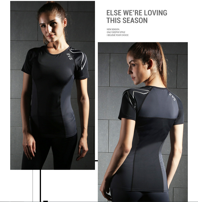 Compression sports tights short-sleeved women's stretch yoga clothes running quick-drying T-shirt training fitness clothing female slim suit - Blue Force Sports