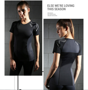 Compression sports tights short-sleeved women's stretch yoga clothes running quick-drying T-shirt training fitness clothing female slim suit - Blue Force Sports