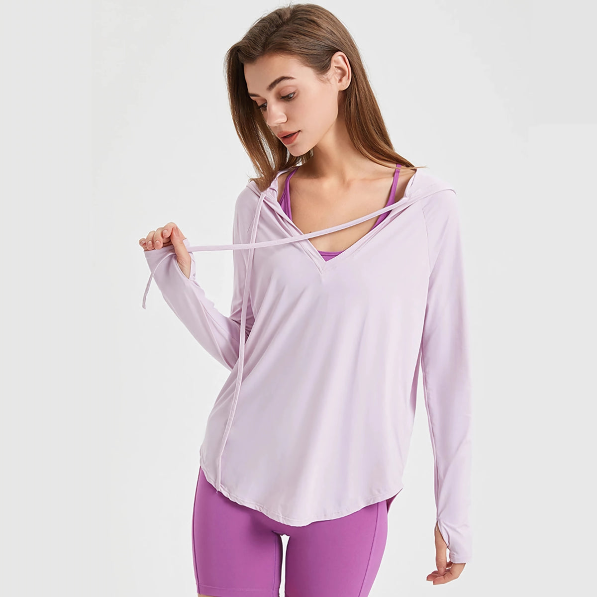Langärmliger UV-Schutz-Yoga-Hoodie für Damen – leichtes, atmungsaktives Workout-Oberteil