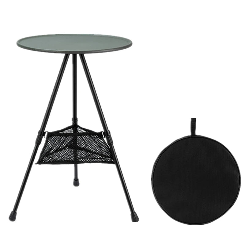 Mesa de camping redonda, ajustable, ultraligera y portátil con soporte de luz