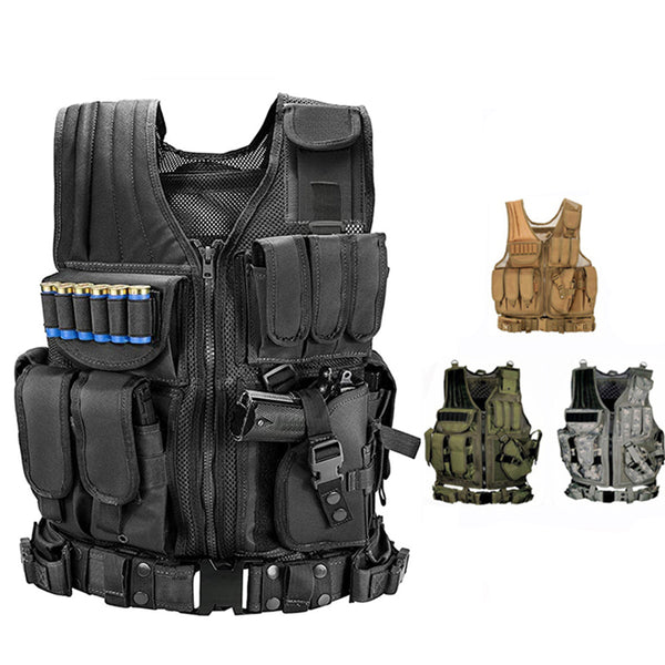 Tactical Vest Military Combat Army Armor Vests Molle Airsoft Plate Carrier Swat Vest Outdoor Hunting Fishing CS Training Vest - Blue Force Sports