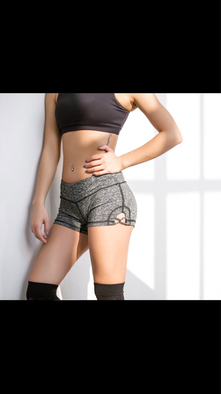 Original 2021 spring and summer new tight buttocks YOGA SHORTS dynamic single car cross hollowed out shorts - Blue Force Sports