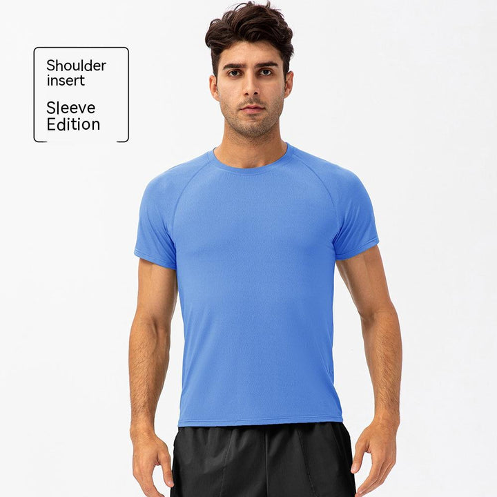 Men's Loose Running Quick Drying Clothes Round Neck T-shirt Sweat-absorbent Breathable Fitness Sports Casual Short Sleeve Clothes - Blue Force Sports