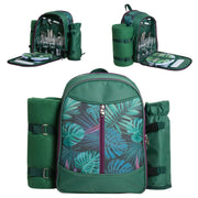 Picnic Backpack Set With Cutlery Kit Cooler Compartment Blanket For 4 Persons - Blue Force Sports