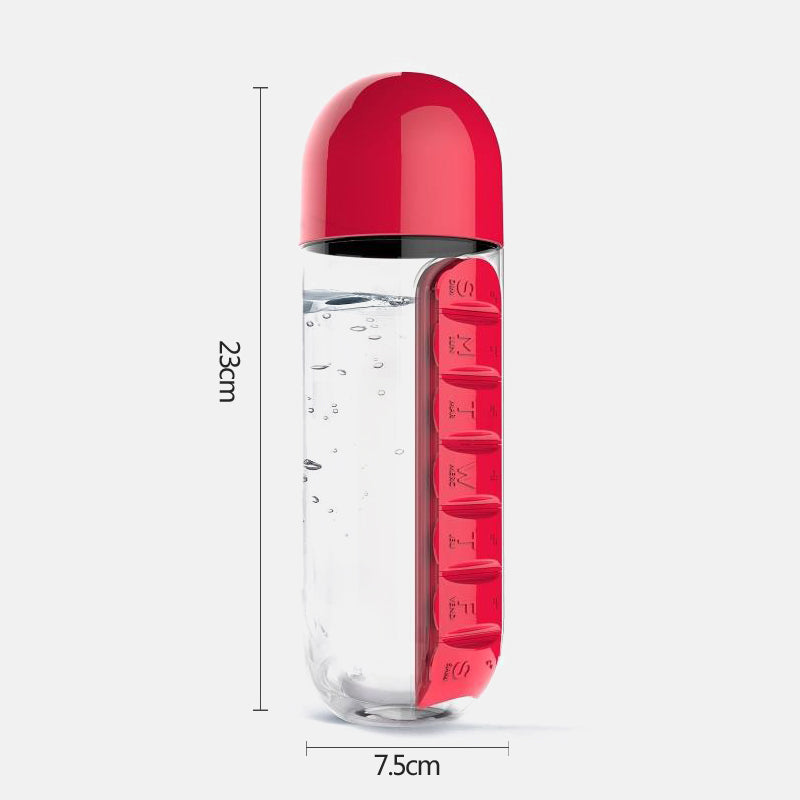 Organizador de botellas de agua 2 en 1 para medicamentos de 600 ml