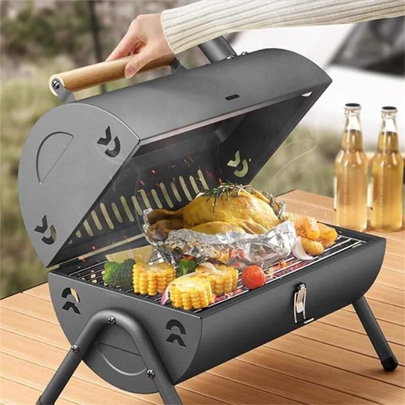 Tragbarer Holzkohlegrill mit zwei Kochflächen – Rauchfreier, leicht zu transportierender Grill für Outdoor-Abenteuer
