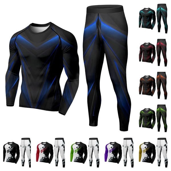 Men's 2 Piece Tracksuit Suit Compression Clothes Running Winter Long Sleeve Trousers - Blue Force Sports