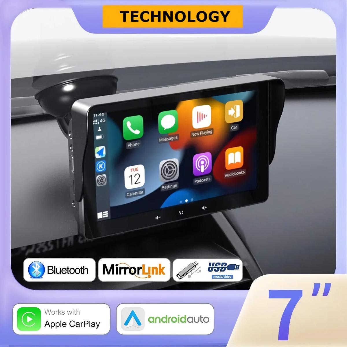 Universal 7" Touch Screen Multimedia Video Player with Wireless CarPlay & Android Auto