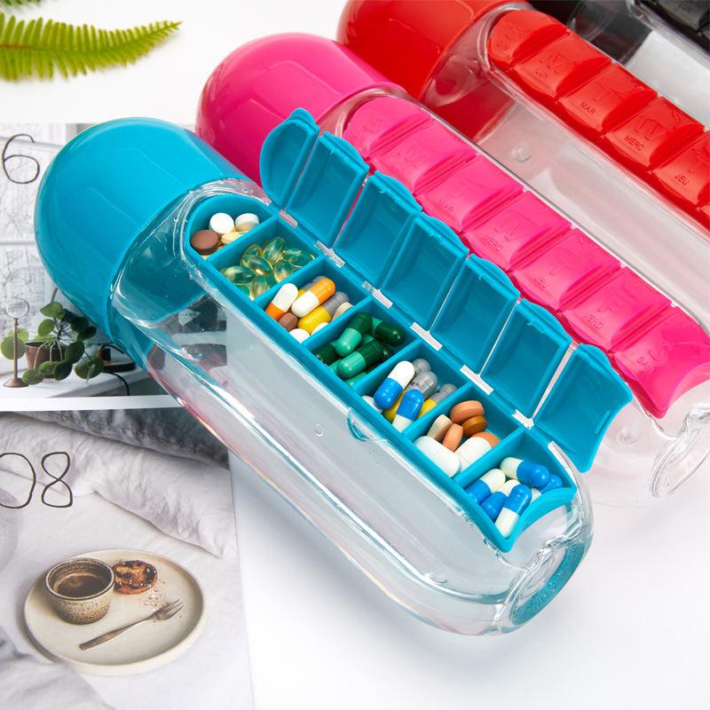 Organizador de botellas de agua 2 en 1 para medicamentos de 600 ml