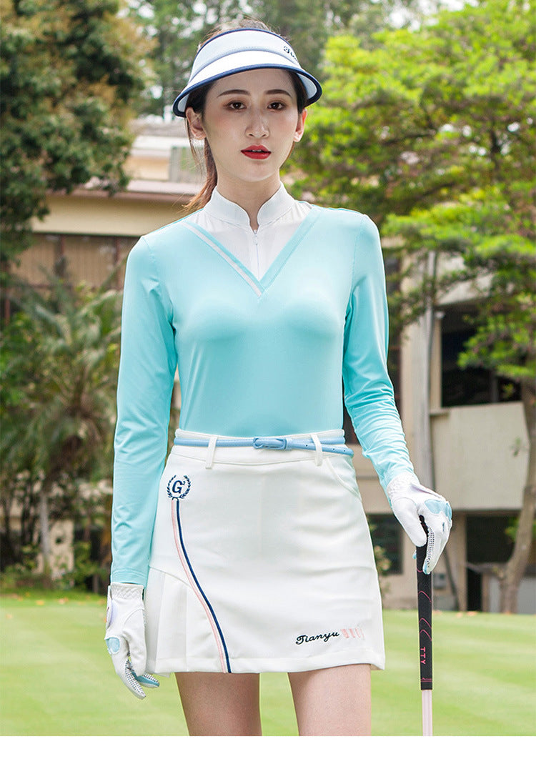 Golf Women's Long-sleeved T-shirt Stand-up Collar Sunscreen Korean Version Of Slim Sports - Blue Force Sports