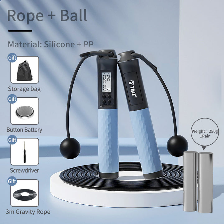 Jumping Rope Cordless Type Counting Fitness Exercise Wireless Gravity Weight Ball Fat Burning Female Cordless - Blue Force Sports