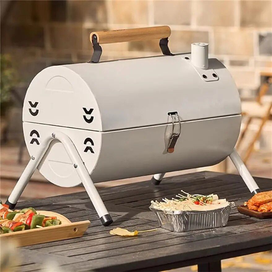 Tragbarer Holzkohlegrill mit zwei Kochflächen – Rauchfreier, leicht zu transportierender Grill für Outdoor-Abenteuer
