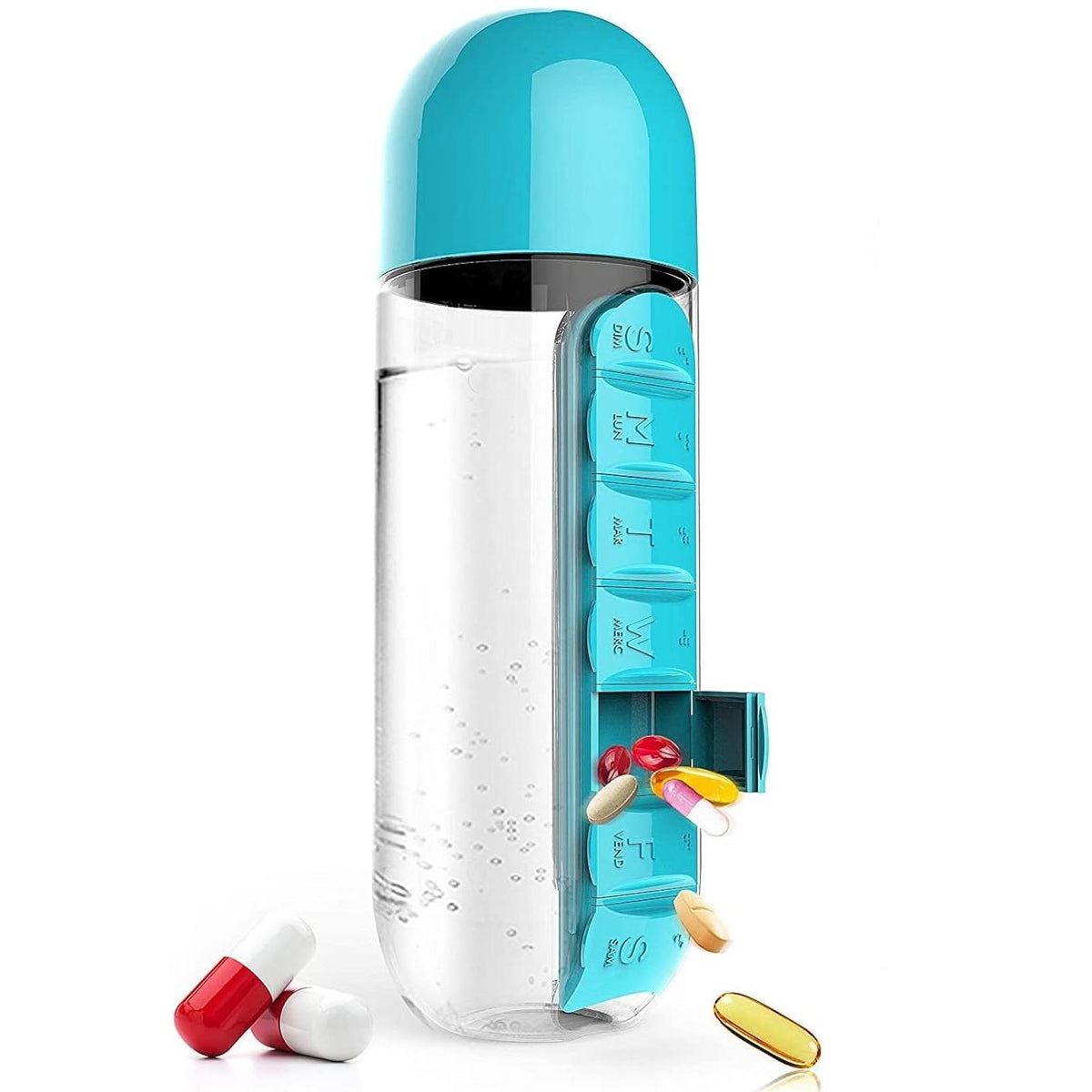 Organizador de botellas de agua 2 en 1 para medicamentos de 600 ml