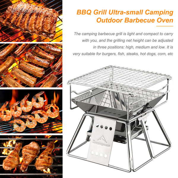 Portable Stainless Steel BBQ Grill Non-stick Surface Folding Barbecue Grill Outdoor Camping Picnic Tool - Blue Force Sports