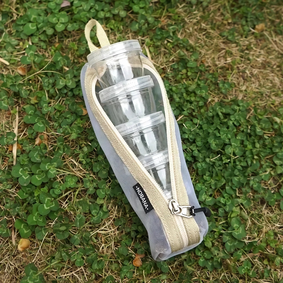 Kompaktes 5-Flaschen-Camping-Gewürzset mit robuster Netz-Aufbewahrungstasche