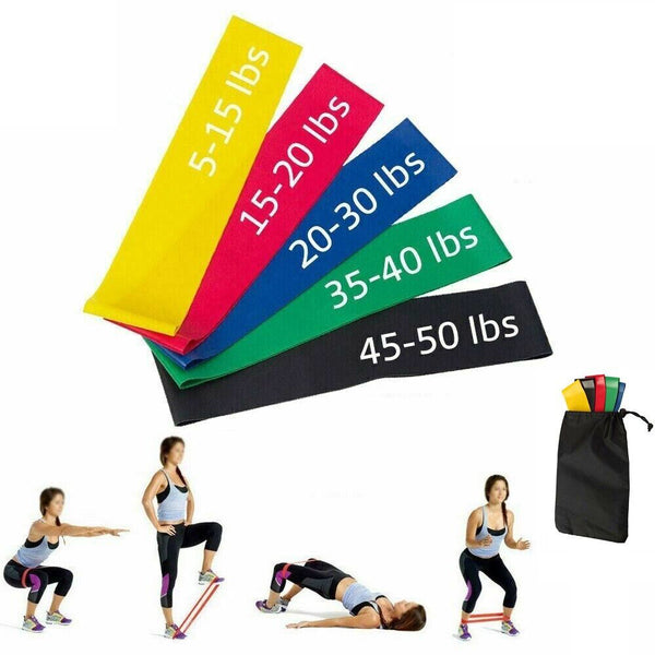 Resistance Bands Loop Set Of 5 Exercise Workout CrossFit Fitness Yoga Booty Band - Blue Force Sports