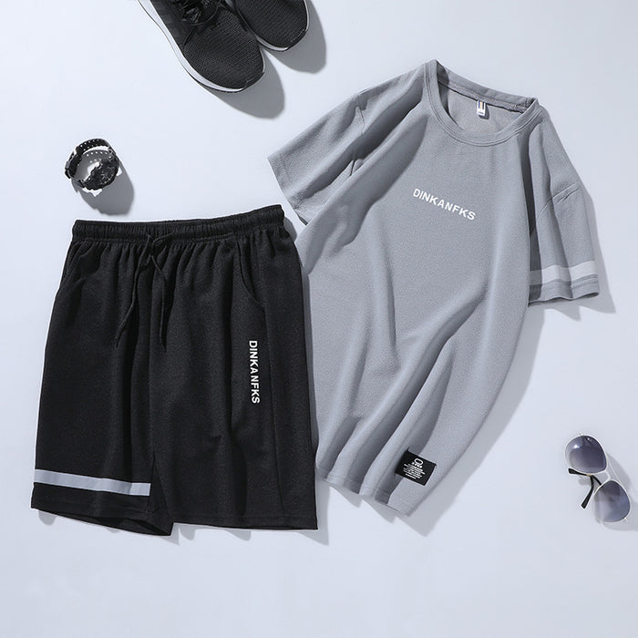 Sports Suit Men's Running Gym Short-sleeved T-shirt Sportswear Two-piece Suit - Blue Force Sports