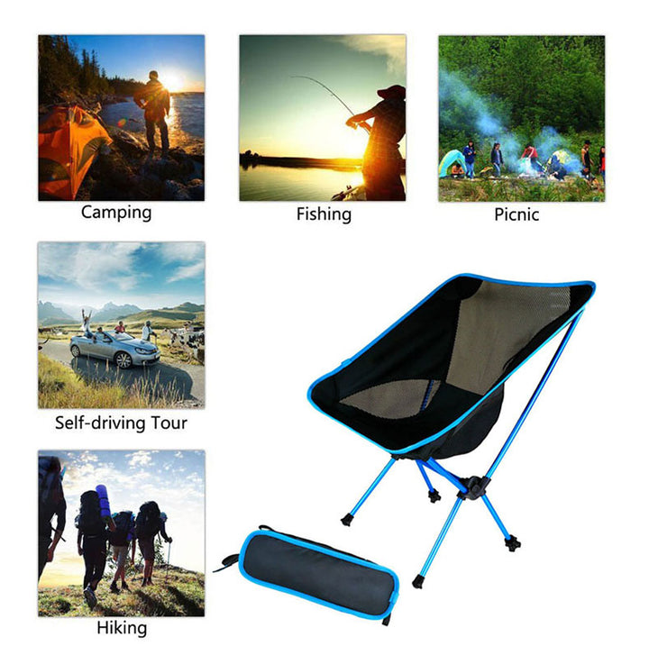 Travel Ultralight Folding Chair Superhard High Load Outdoor Camping Chair Portable Beach Hiking Picnic Seat Fishing Tools Chair - Blue Force Sports