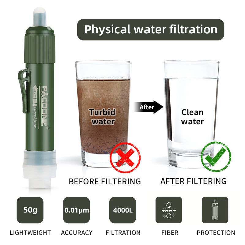 Mini pajita purificadora de agua portátil para acampar