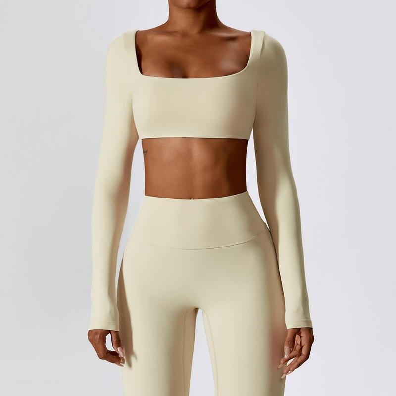 Langärmliges bauchfreies Yoga-Shirt