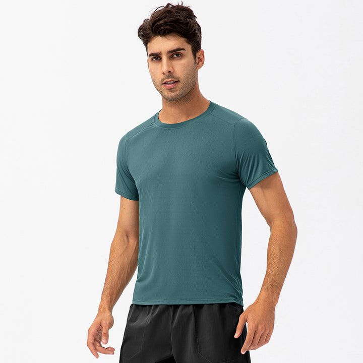 Men's Loose Running Quick Drying Clothes Round Neck T-shirt Sweat-absorbent Breathable Fitness Sports Casual Short Sleeve Clothes - Blue Force Sports