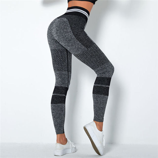 High Waist Yoga Leggings Energy Seamless Sports Pants Stripe - Blue Force Sports