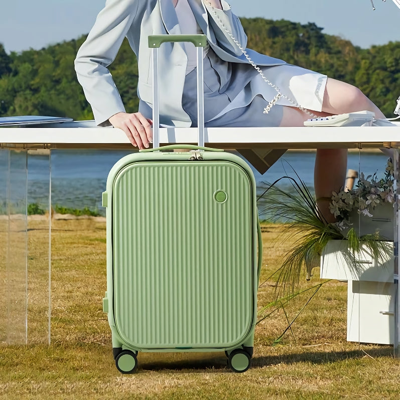 Carry On Suitcase with Aluminum Frame & Front Laptop Pocket, TSA Lock, Spinner Wheels