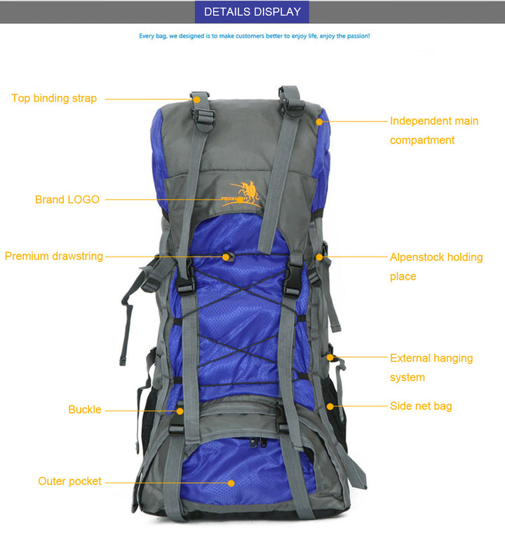 Extra Large Outdoor 60L Travel Backpack - Blue Force Sports