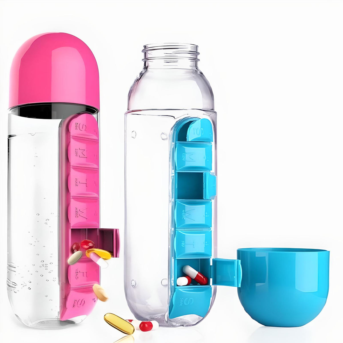 Organizador de botellas de agua 2 en 1 para medicamentos de 600 ml