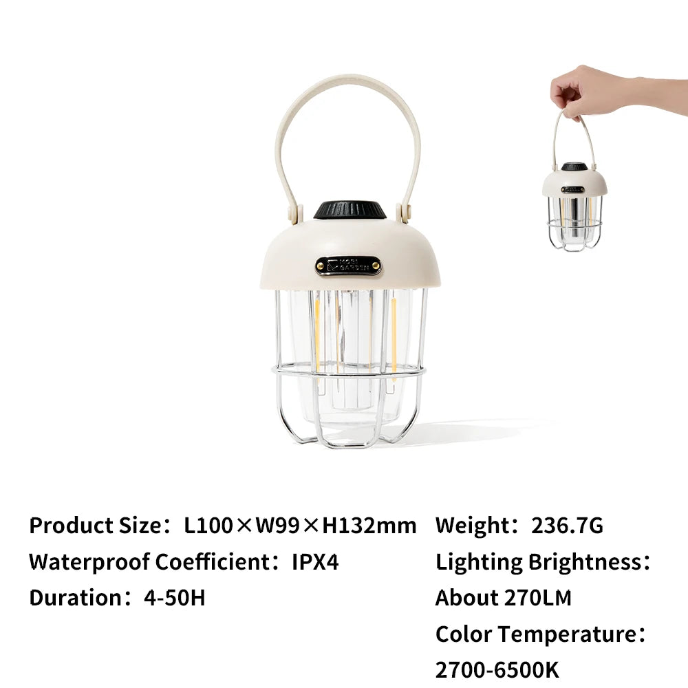 Wiederaufladbare LED-Campinglaterne im Vintage-Stil
