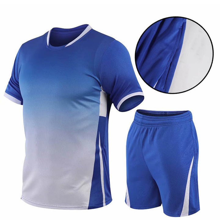 Summer Gradient Digital Printing Loose Short-sleeved T-shirt Two-piece Summer Plus Size Shorts Suit Men - Blue Force Sports