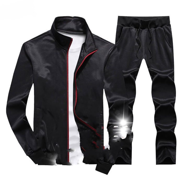 Two-piece Leisure Sports Suit Solid Color Plus Size Long-sleeved Trousers - Blue Force Sports