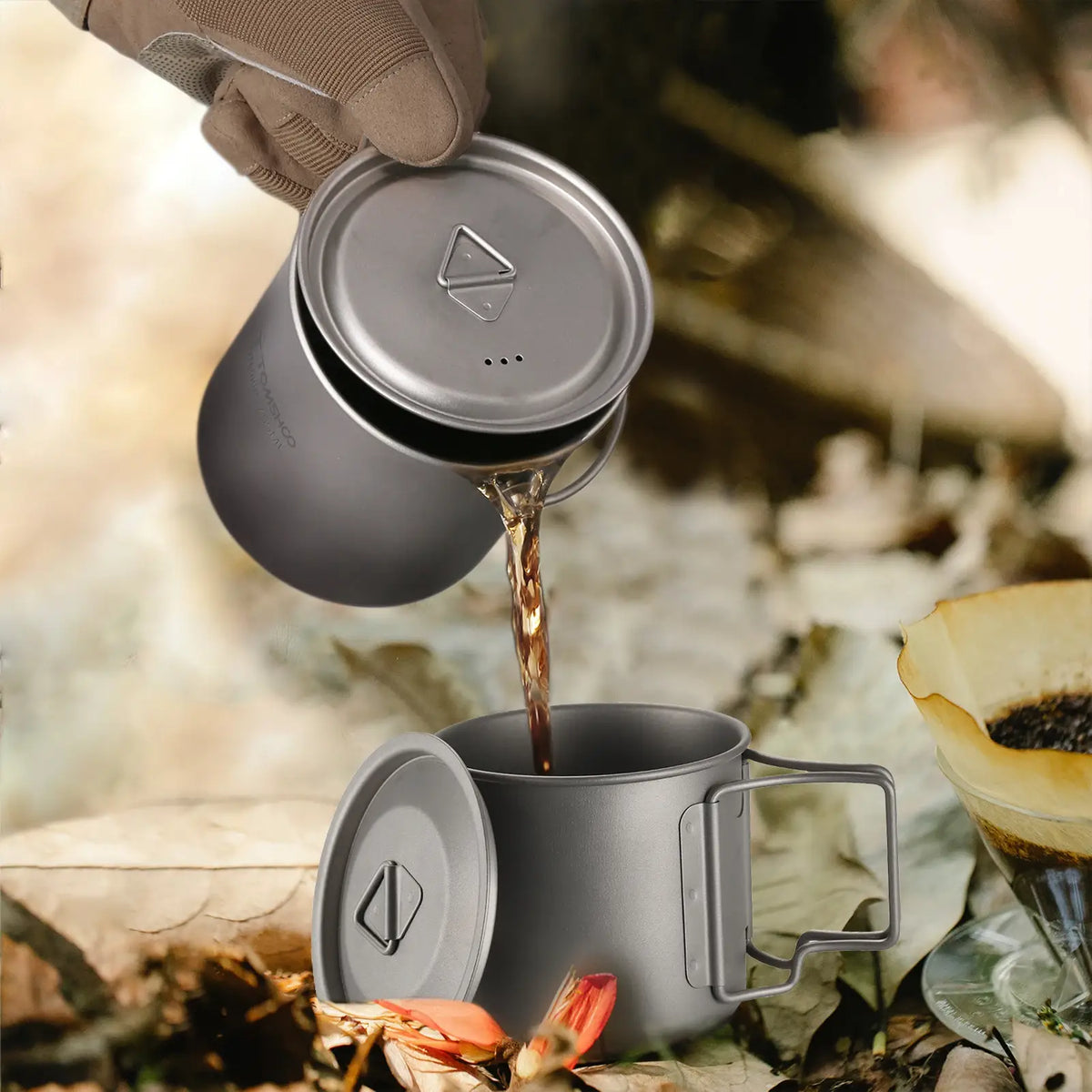 Juego de utensilios de cocina ultraligeros de titanio para acampar