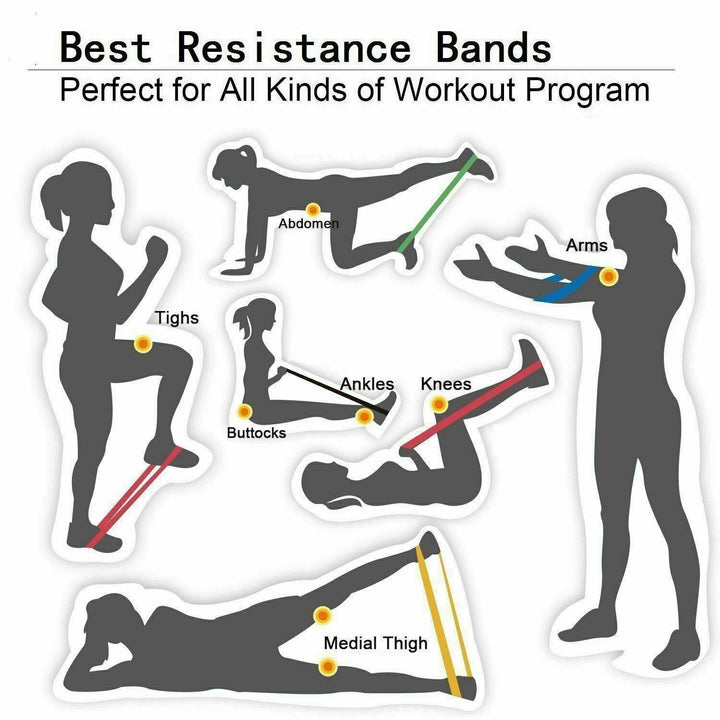 Resistance Bands Loop Set Of 5 Exercise Workout CrossFit Fitness Yoga Booty Band - Blue Force Sports