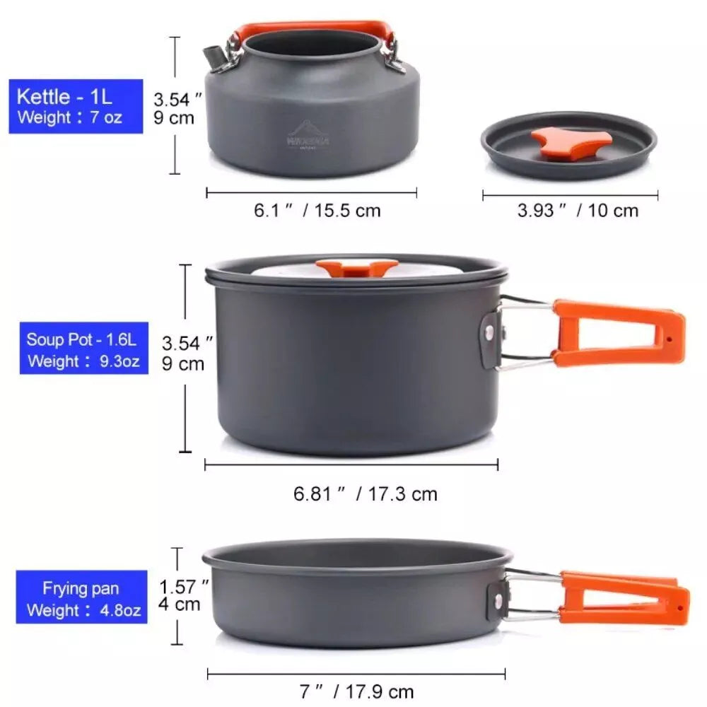 Tragbares Outdoor-Kochgeschirr-Set – Leichtes Camping- und Wandergeschirr mit Utensilien