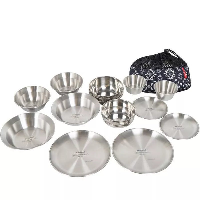 12-teiliges Outdoor-Geschirrset aus Edelstahl – langlebig, tragbar und perfekt für Camping und Picknicks