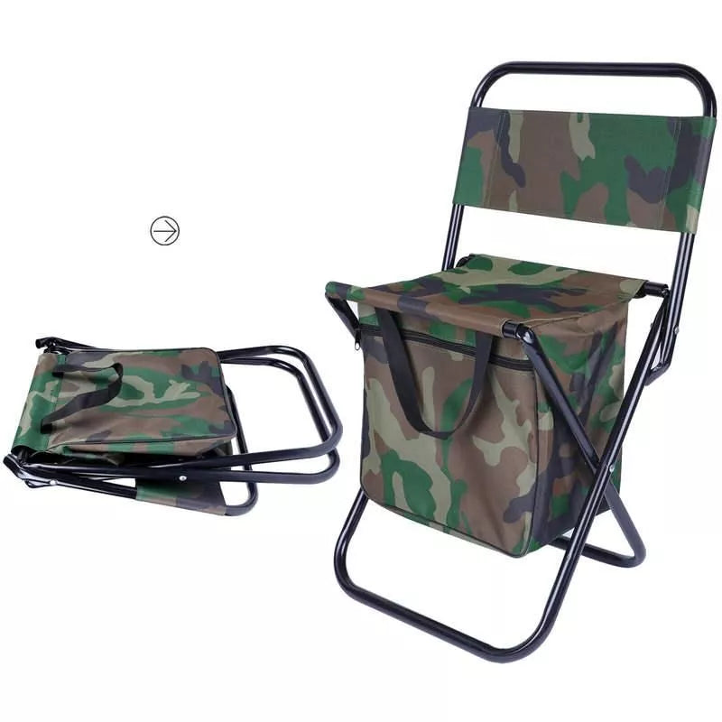 Silla tipo mochila para exteriores con diseño de camuflaje versátil y refrigerador