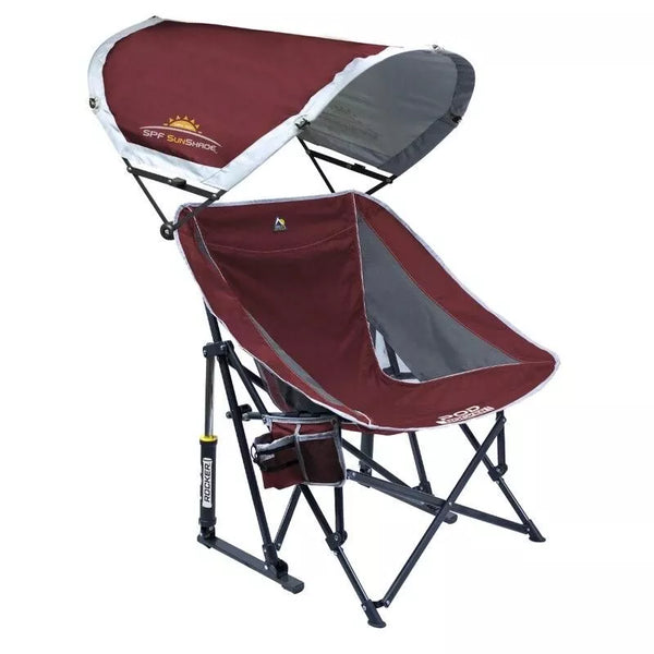 Outdoor Patio Folding Rocking Chair with Sunshade and Phone Pocket