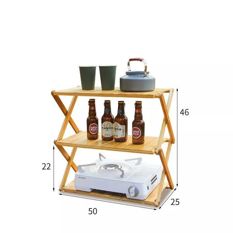 Estante plegable de bambú versátil para exteriores