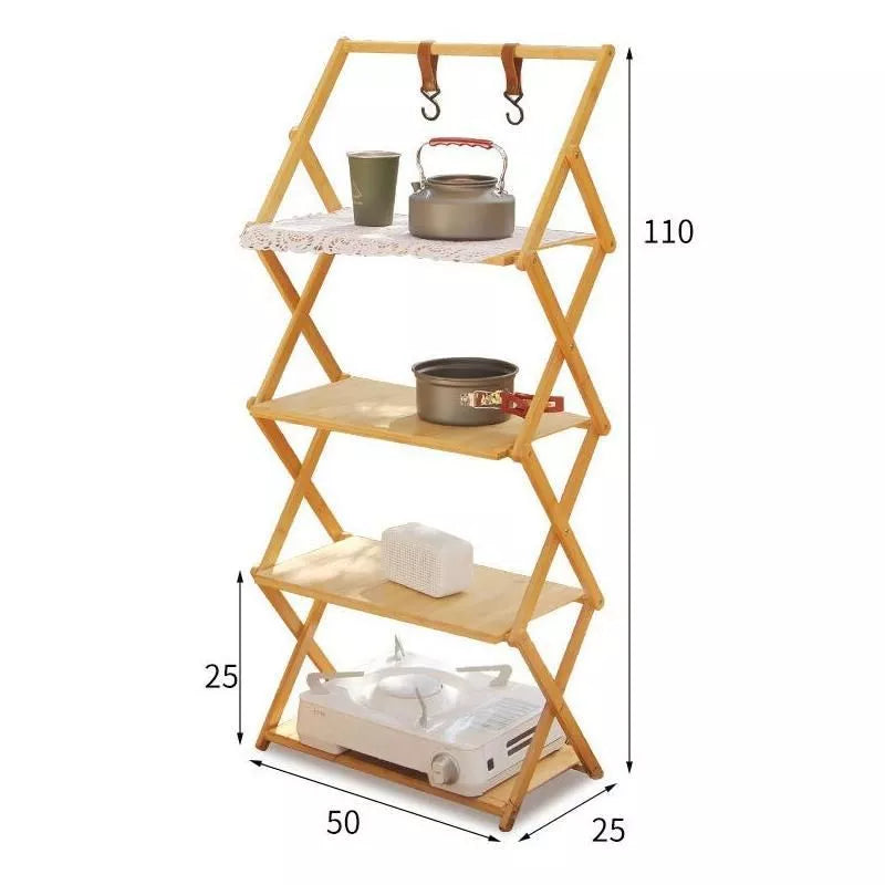 Estante plegable de bambú versátil para exteriores