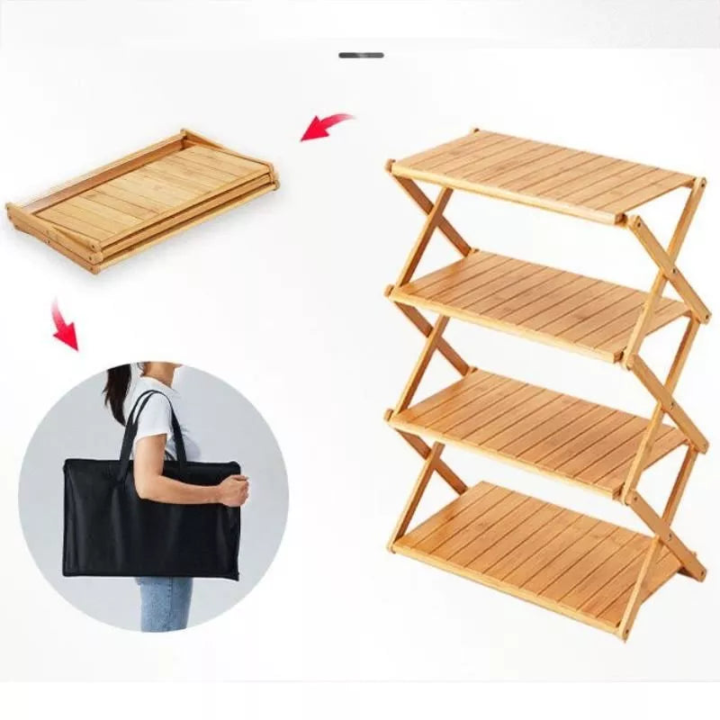 Estante plegable de bambú versátil para exteriores