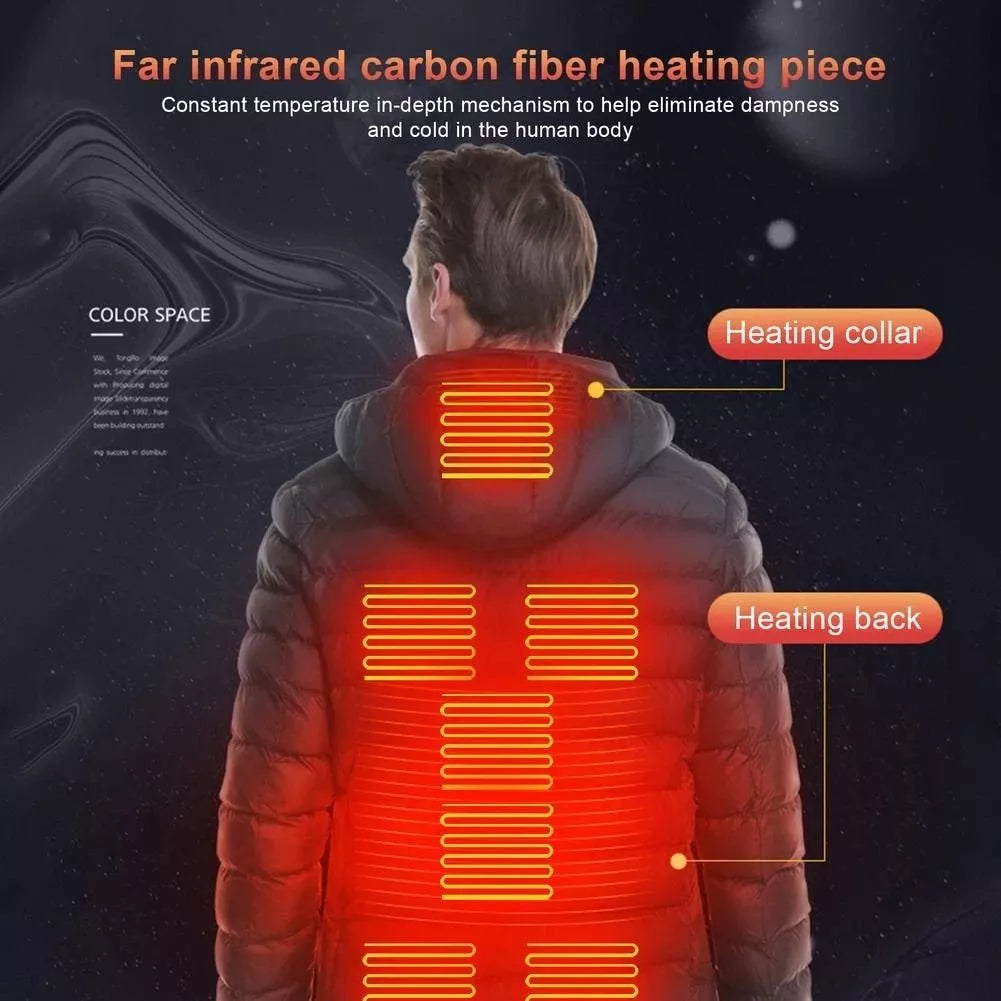 Elektrisch beheizte USB-Jacke für Herren mit 9 Heizzonen