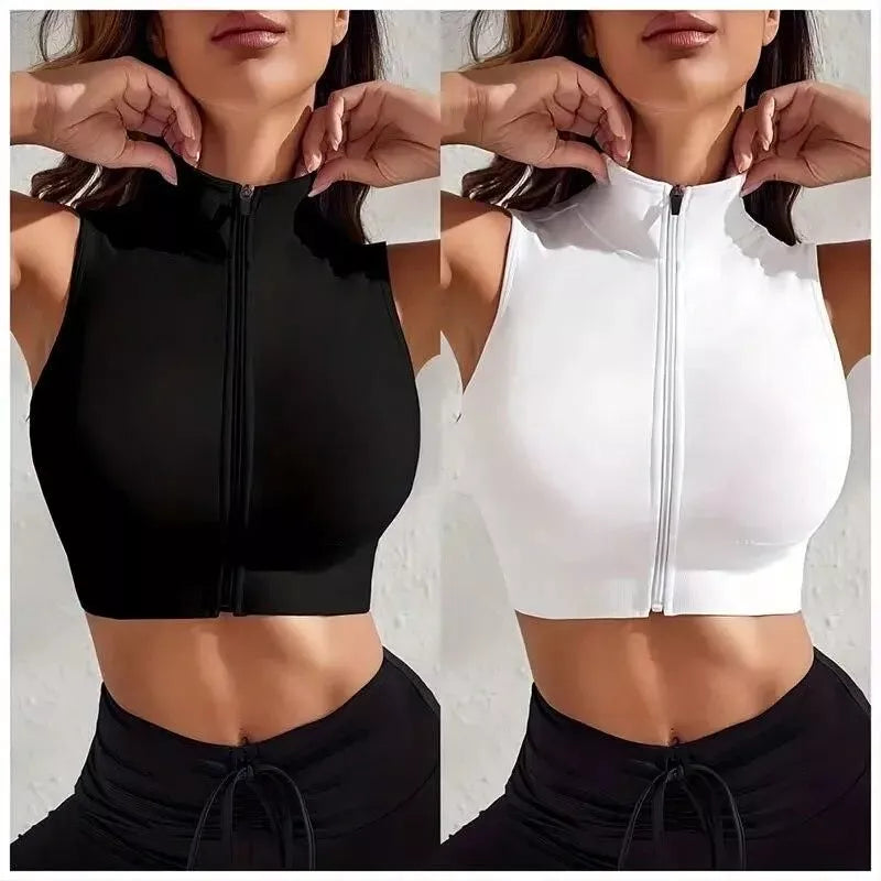 Atmungsaktives Yoga-Fitness-Set aus Nylon für Damen mit 2 Trägertops mit Reißverschluss