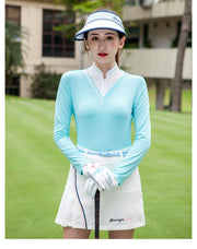 Golf Women's Long-sleeved T-shirt Stand-up Collar Sunscreen Korean Version Of Slim Sports - Blue Force Sports