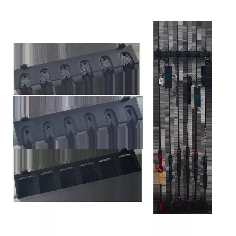 Estante vertical para cañas de pescar que ahorra espacio y tiene capacidad para 6 cañas