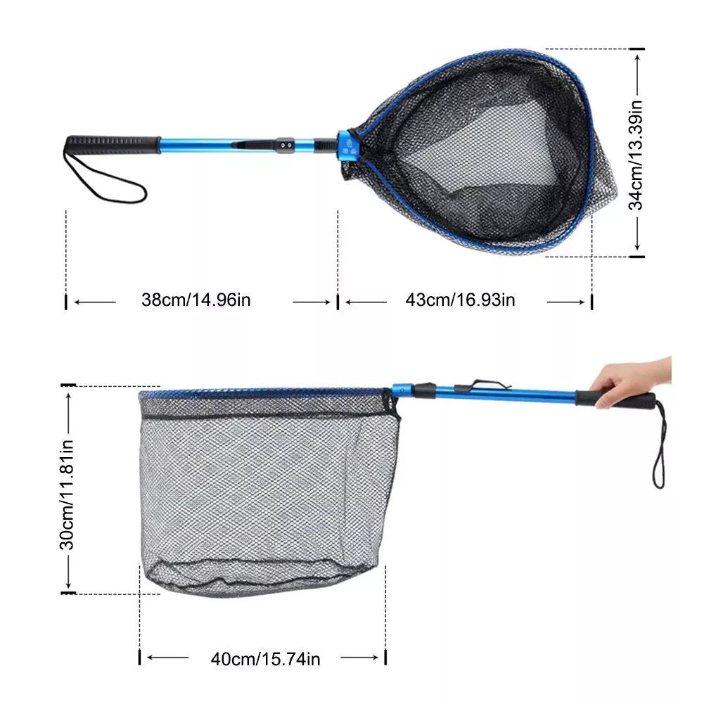 Ultra-Light Folding Fish Landing Net with Anti-Slip Handle and Rubber Mesh