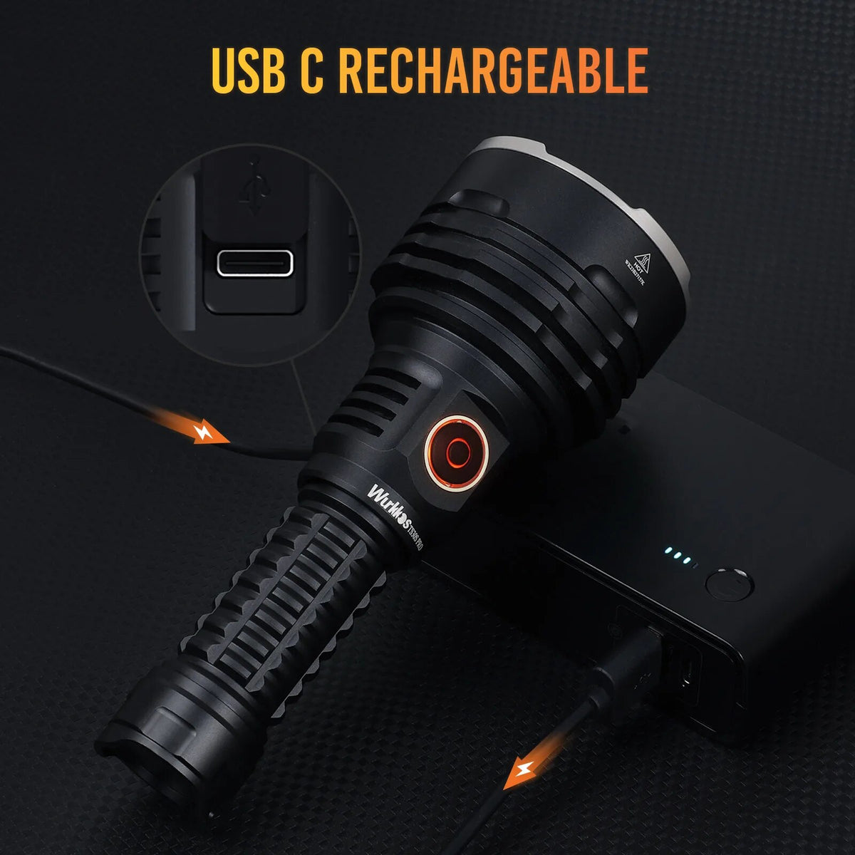 Wiederaufladbare taktische LED-Taschenlampe mit 6000 Lumen, mit Powerbank-Funktion, USB-C, große Reichweite