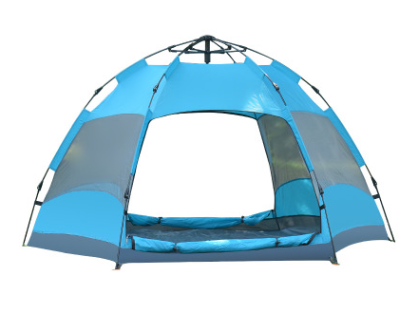 Automatic Hexagonal Tent Multi-Person Double-Layer Outdoor Camping Rain Tent - Blue Force Sports