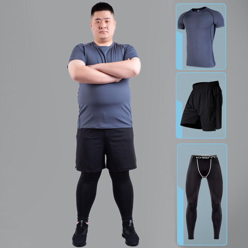 Male fat man high elastic quick-drying clothes plus size fitness suit - Blue Force Sports