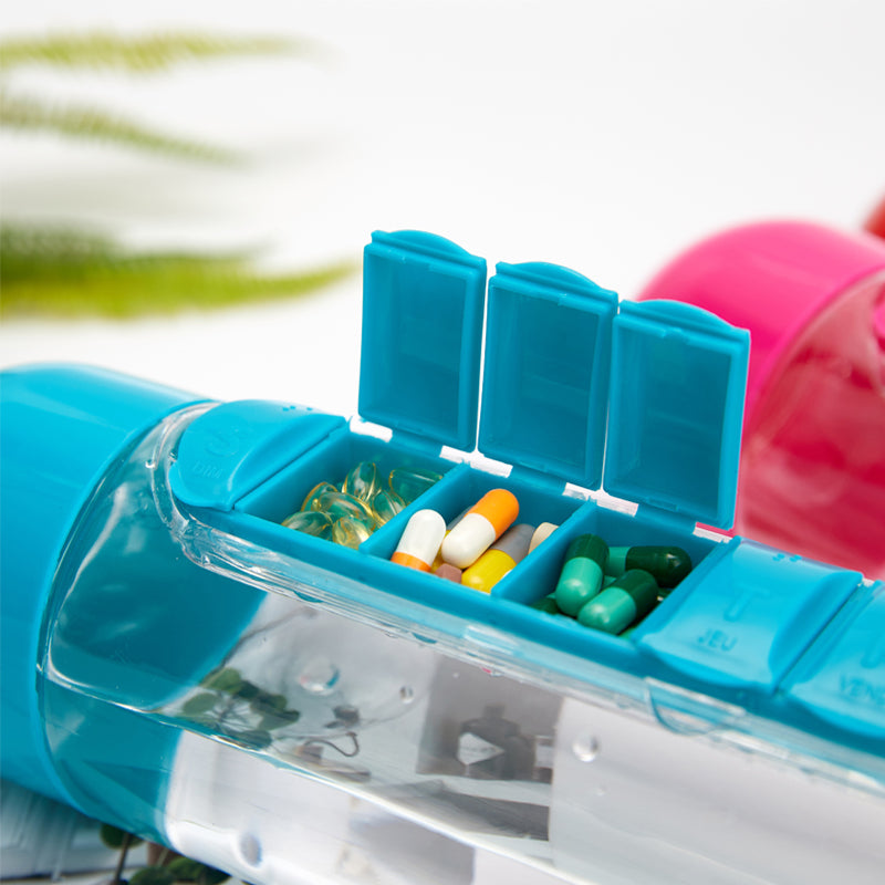 Organizador de botellas de agua 2 en 1 para medicamentos de 600 ml